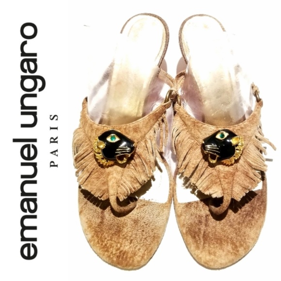 Emanuel Ungaro Shoes - So Rare! ⭐️ Emmanuel Ungaro Suede Fringe Thong Sandals